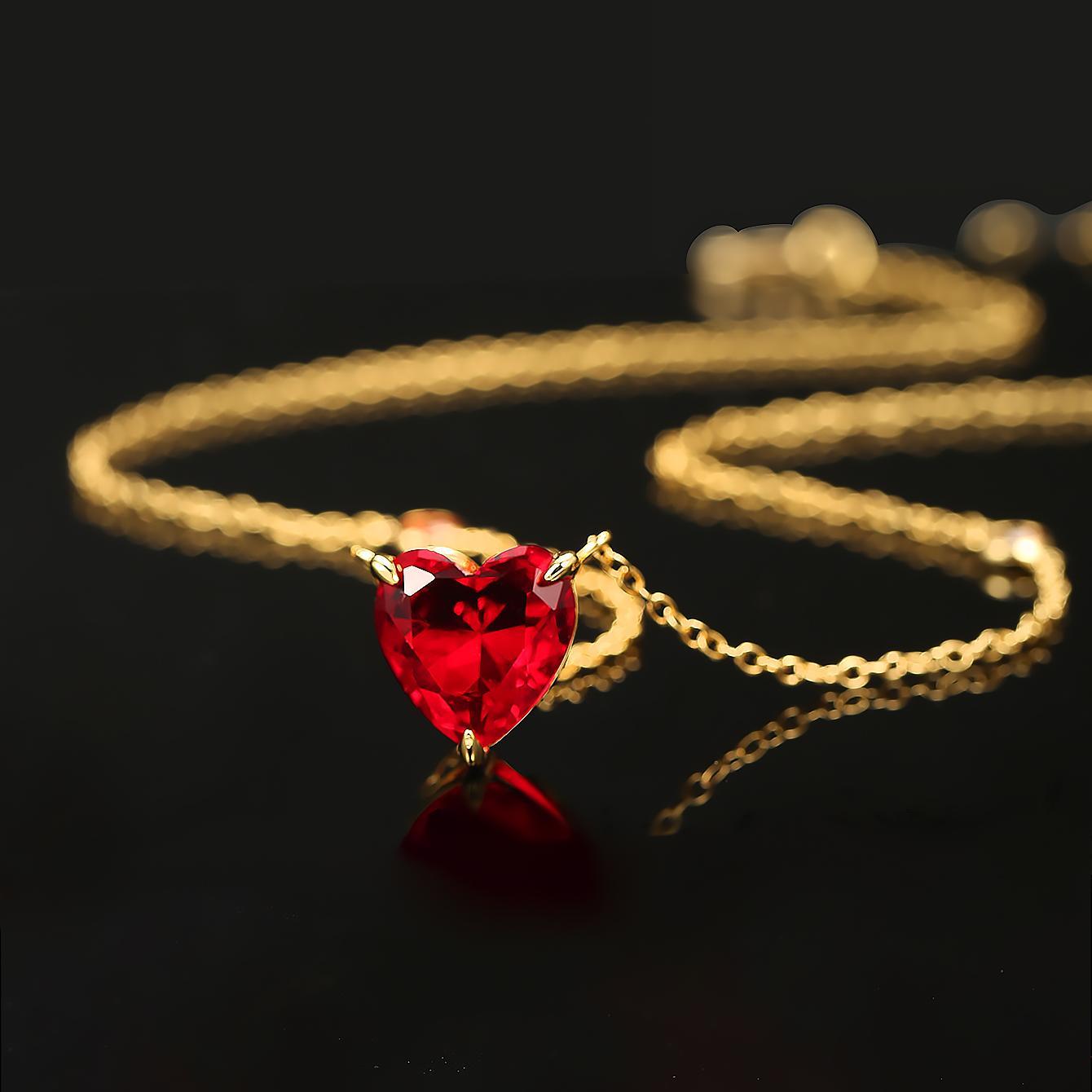 

Collier Pendentif Cœur en Cuivre de Luxe Élégant avec Synthétique, Charme de Pierre Rouge pour , pour la Saint-Valentin et des Mères, Collier Cœur