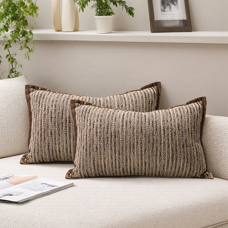 TEMU Lot de 2 housses de coussin marron, housses de coussin texturées avec dos en velours foncé, housses de coussin décoratives à bordure à doublure
