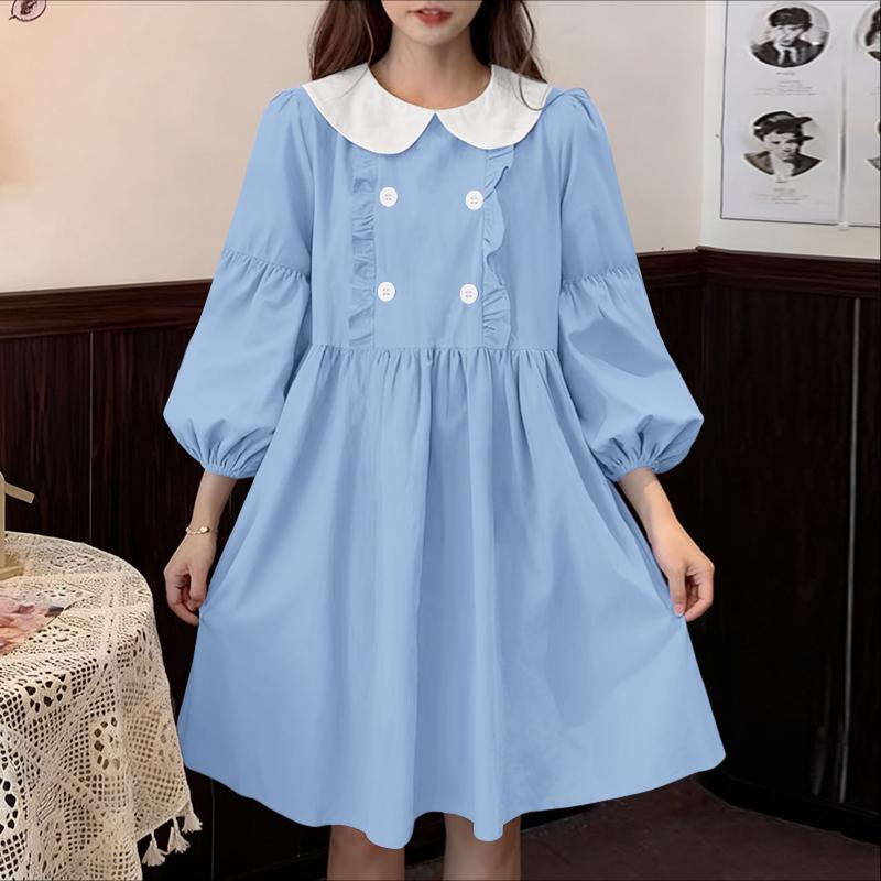 navy blue dress for baby girl Peter Pan Collar Pleated A Line Dress main image 1