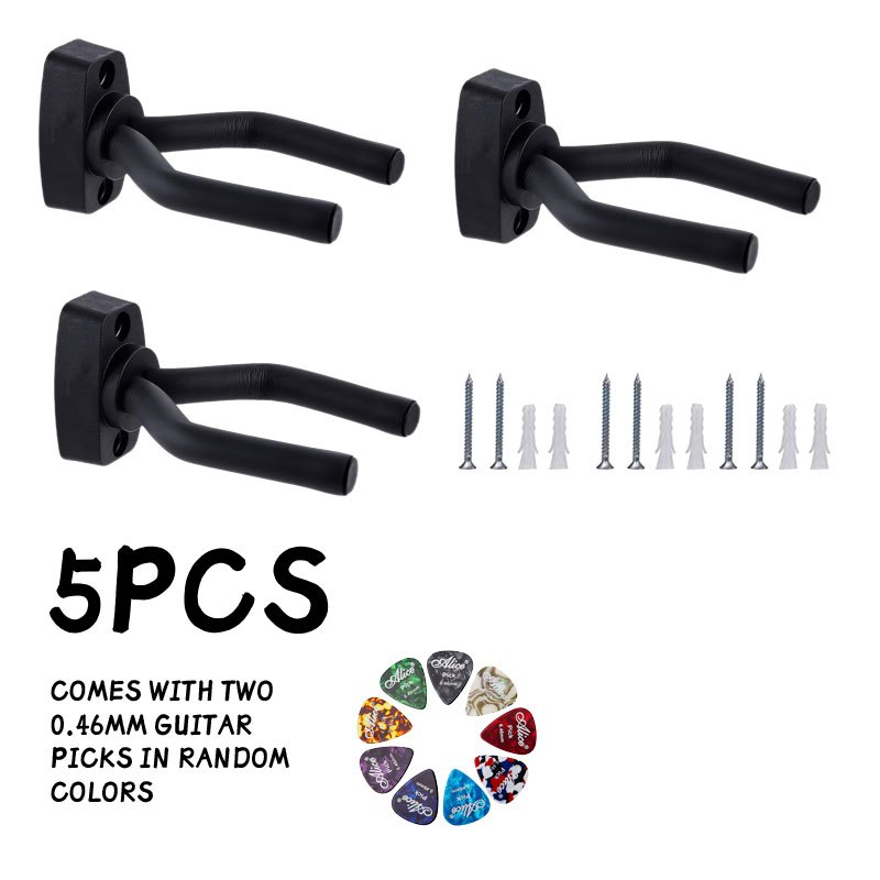 TEMU 5pcs Set (guitar Stand + 2 0.46mm Picks, Non-slip Sponge Hooks, No-drill , Suitable For Guitar, Ukulele, Violin, Wall-mounted Instrument Display