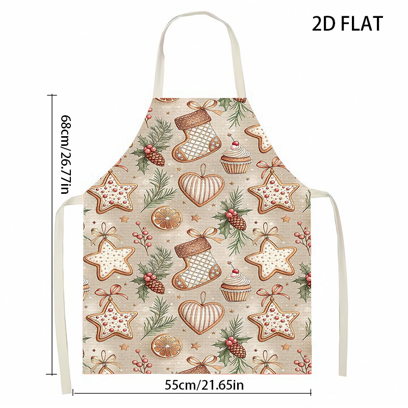 TEMU 1pc Vintage Apron With Gingerbread Print & Suitable For Cooking Coverall, Apron For /men, Kitchen Bib For Holiday Baking, Cooking, And Festive