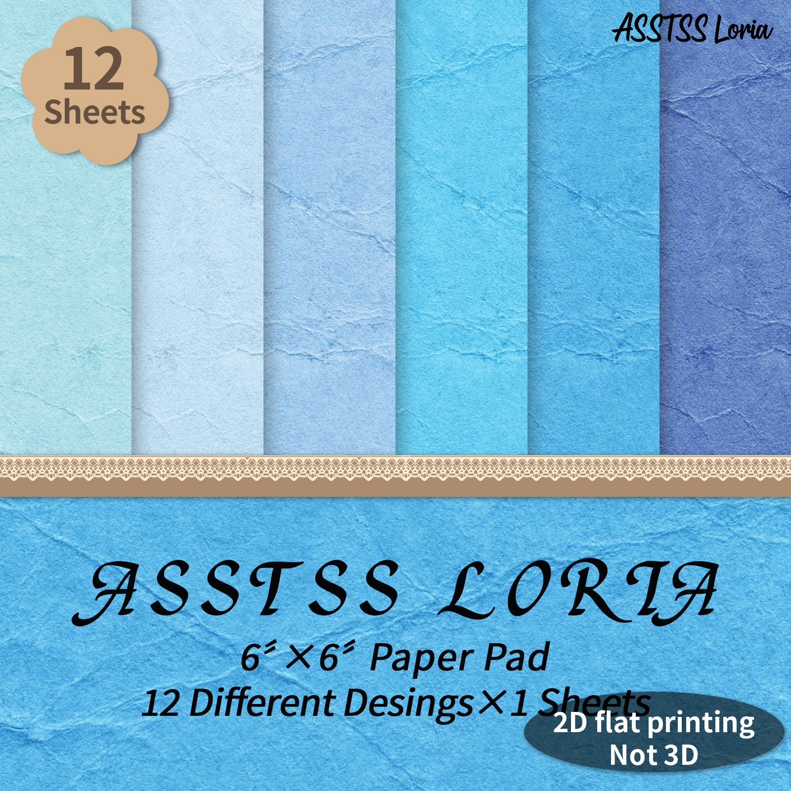 TEMU 12-sheet Asstss Loria 6x6 Inch Scrapbooking Paper Pad, Blue Pleated Texture Plane/2d Backing Paper Supplies, Heavyweight Cardstock For