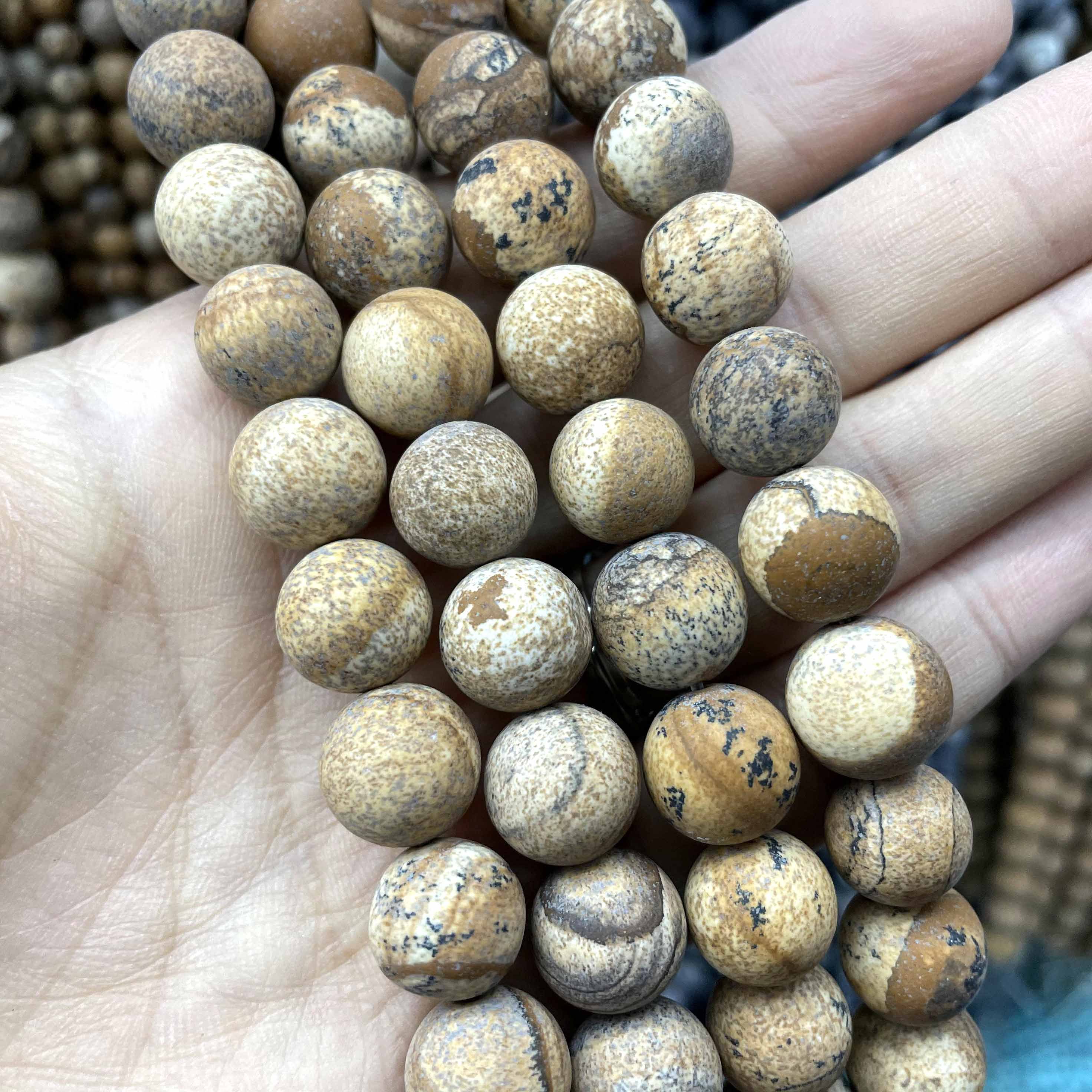 Matte Natural Picture Stone Round Beads for Jewelry Making