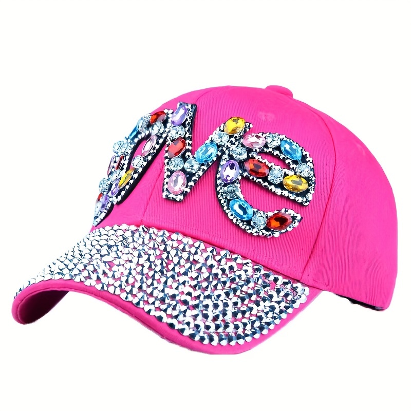 1pc Of A New Studded Baseball Cap Featuring Love | Duckbill Hat For Outdoor Use, Suitable For Couples, Made From Lightweight, Non-stretch Fabric
