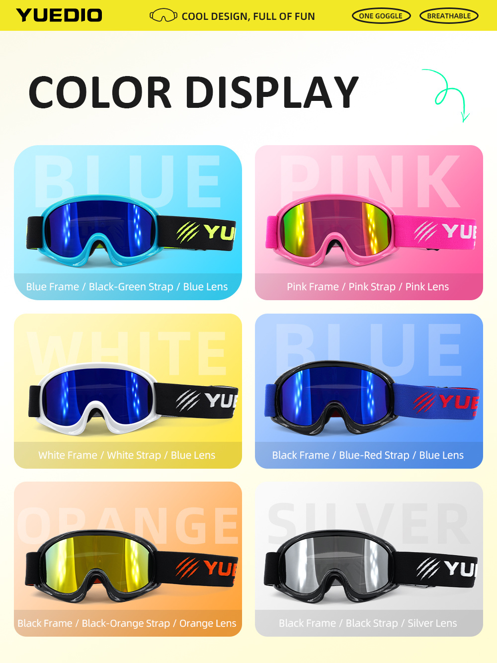 Kids Ski Goggles Youth Snowboard Goggles Childrens Snow Glasses Winter Sports Eyewear TPU Frame PC Lens
