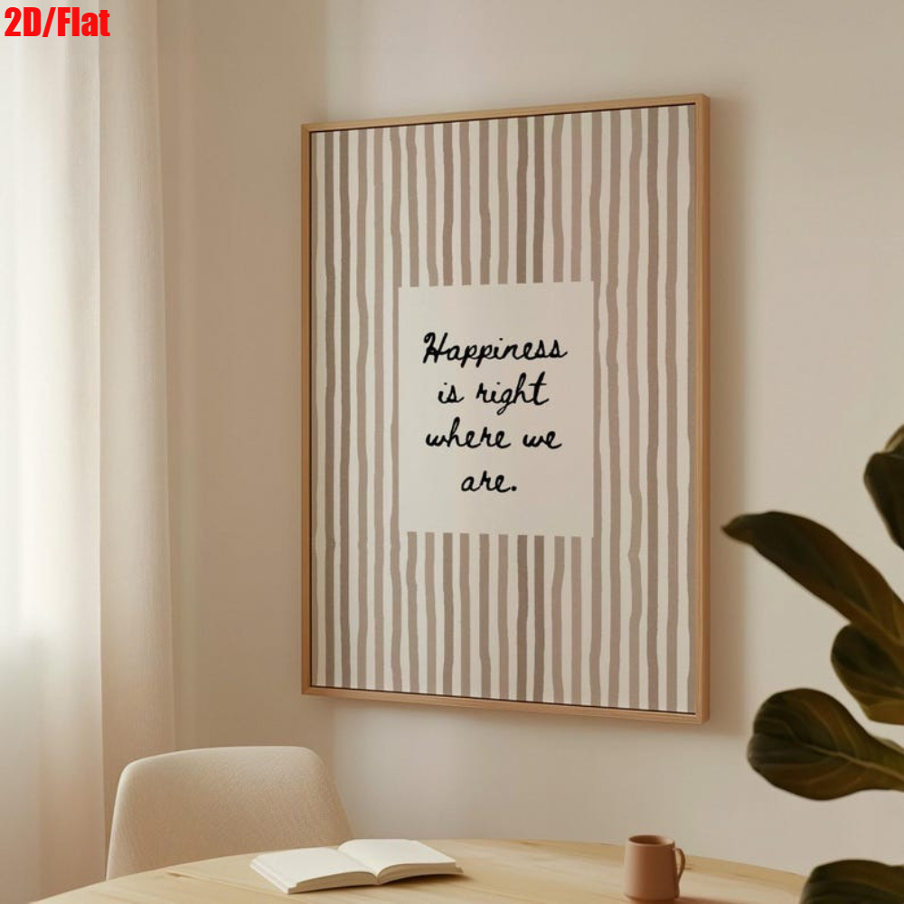 Image of 2d Flat, 1pc Vertical " Right Where " Minimalist Neutral Striped Wall Art - Boho Modern Canvas With Positive Affirmation Quote, Vertical For Narrow Spaces, / For Living Room, Bedroom, Decor - Unframed