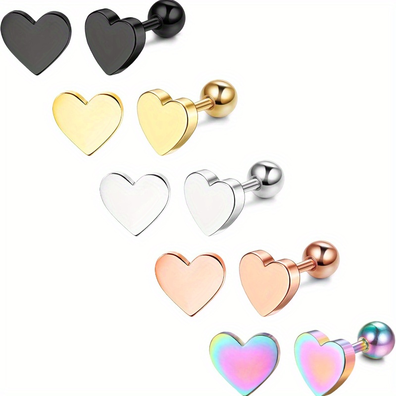 5 Pairs Stud Earrings For Women Stainless Steel Moon Star Heart Earrings Cartilage Earrings Tragus Conch Helix Piercing Jewelry
