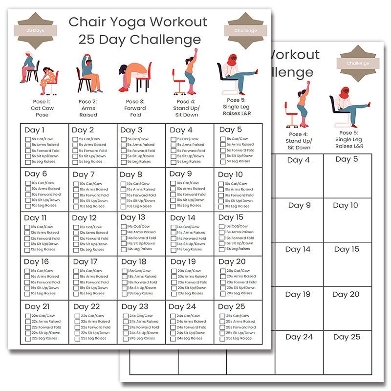 

2d Chair Yoga Workout 25 Day Challenge Chair Workout Bundle, House Workout, Complete Fitness, Chair Yoga Bundle, 8x10 Inch