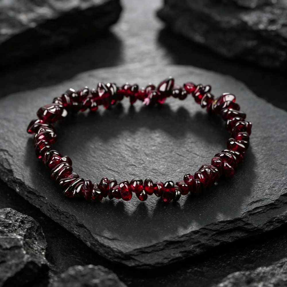 TEMU 1pc Sqnutq Natural Garnet Bead Bracelet - Deep Wine Red Stretchable Bohemian Retro Jewelry Suitable For , Minimalist Stackable Wristband For