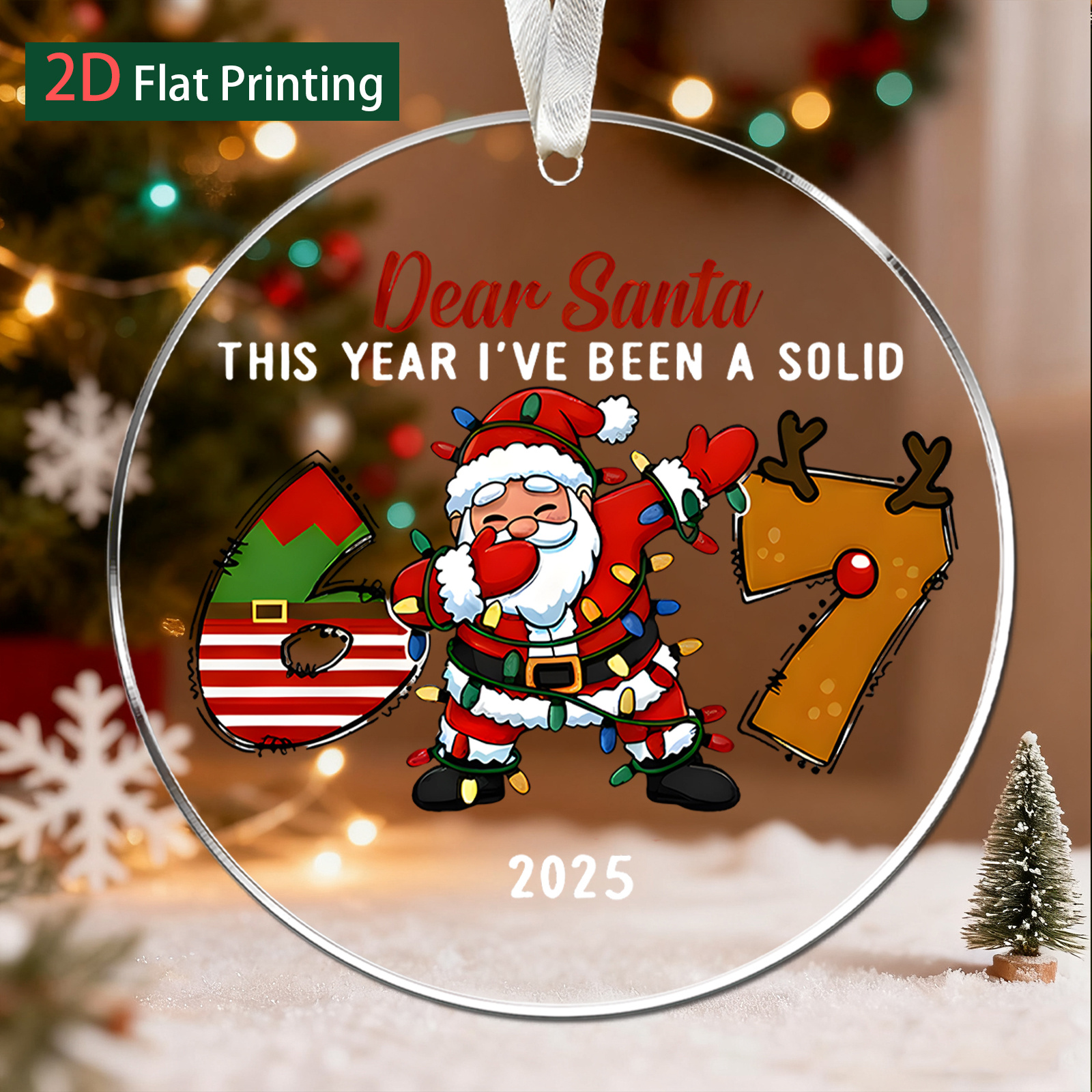 TEMU 2d Flat, 1pc This Year A Solid Numbers 67 Christmas Gifts Acrylic Hanging Ornament - Christmas Tree Acrylic Pendant, Non Electric Hanging