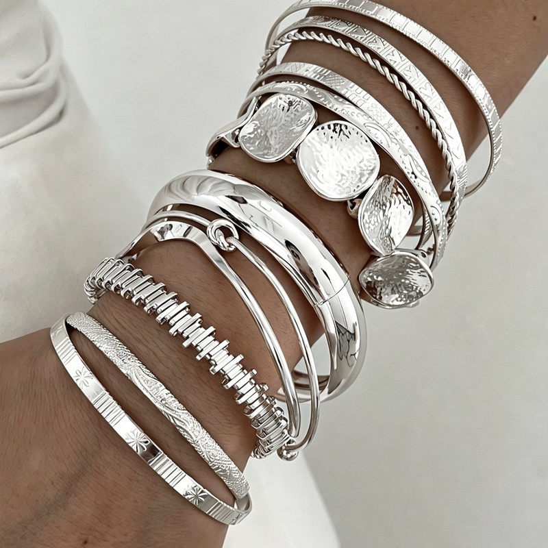 TEMU Juego de 12 pulseras de estilo punk geométrico y estilo para mujer, adecuado para uso diario versátil y como regalo de