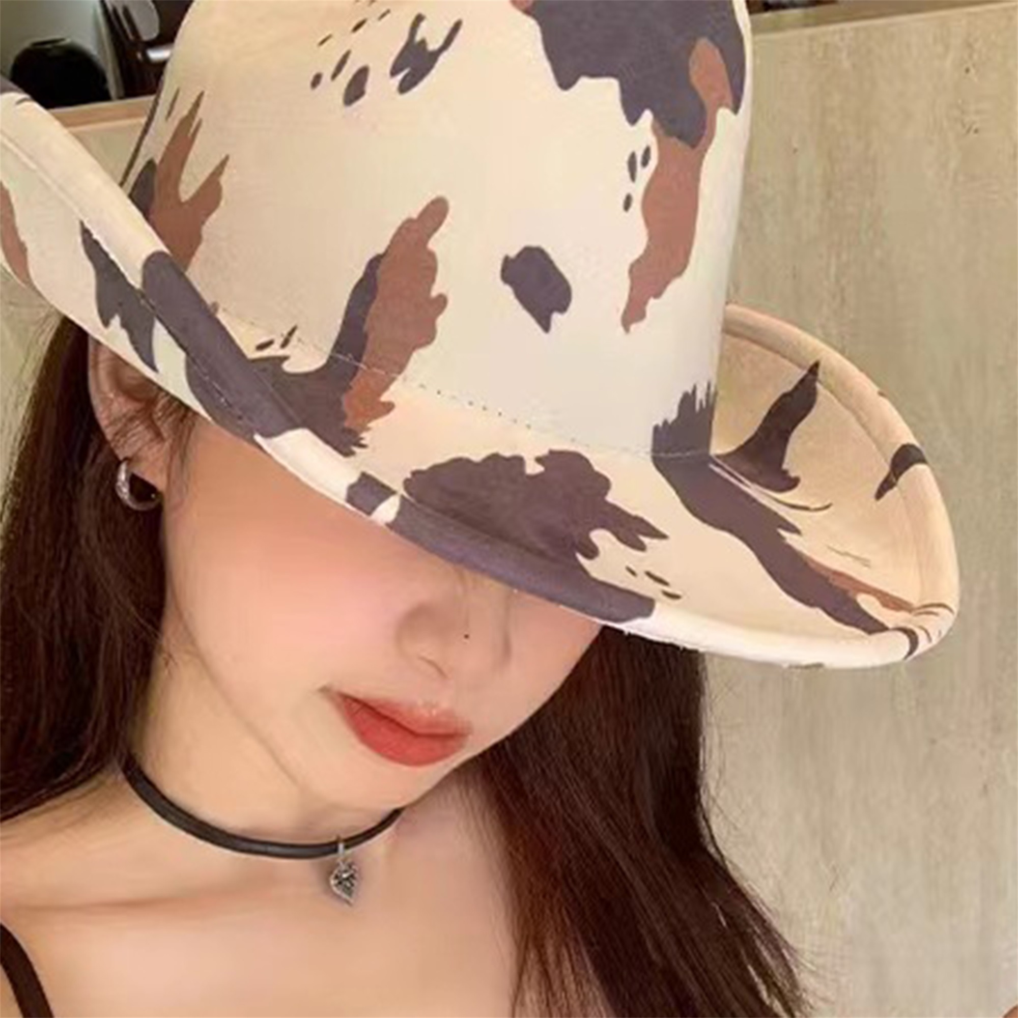 womens cow print cowboy hat straw western hat adjustable - Temu display picture 2