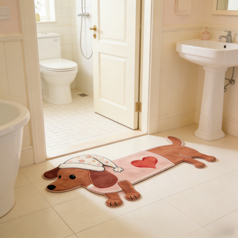 TEMU Faux Imitation Cashmere 900g   9mm Korean-style Cartoon Dresser Anti-slip Runner Rug With Sleeping Cap, Heart-shaped Dachshund Living Room Rug,