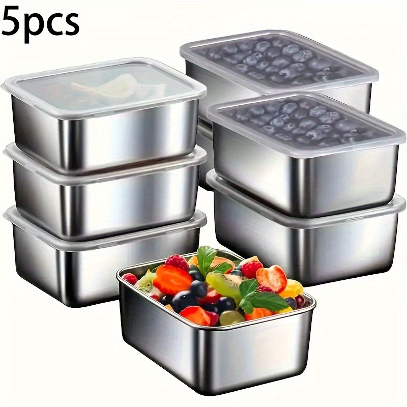 TEMU 5/ 10/ 15pcs Stainless Steel Food Storage Containers With Lids | Picnics, Meal Prep, Fridge Organization | Safe For Food Contact, No Electricity