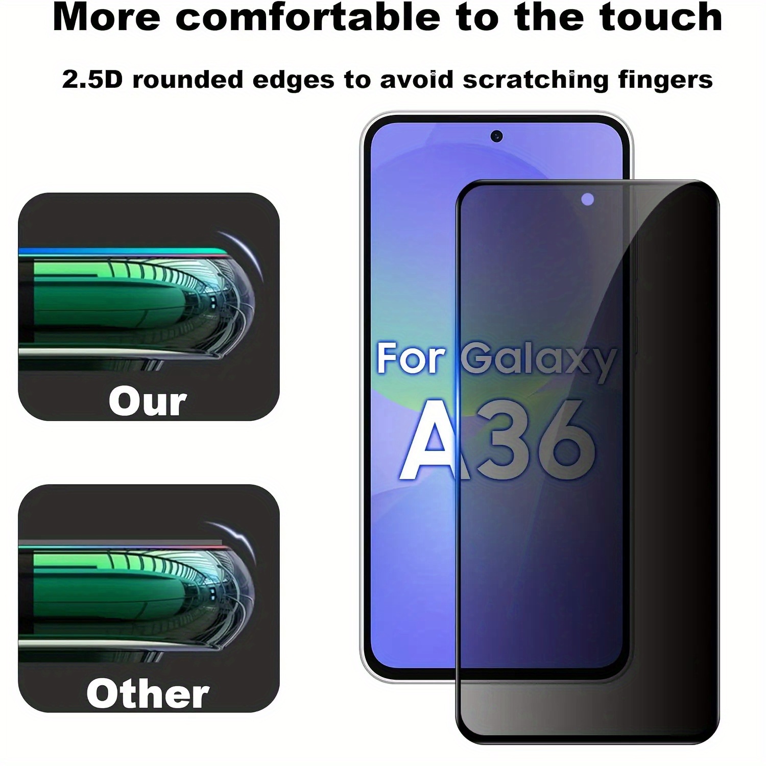 2+2 Privacy Screen Protector for Samsung for Galaxy A36 - 2 Full Coverage Tempered Glass + 2 Lens Protectors with 9H Hardness, Scratch Resistant, Bubble Free, Camera Lens Protection, Privacy Enhancement Design