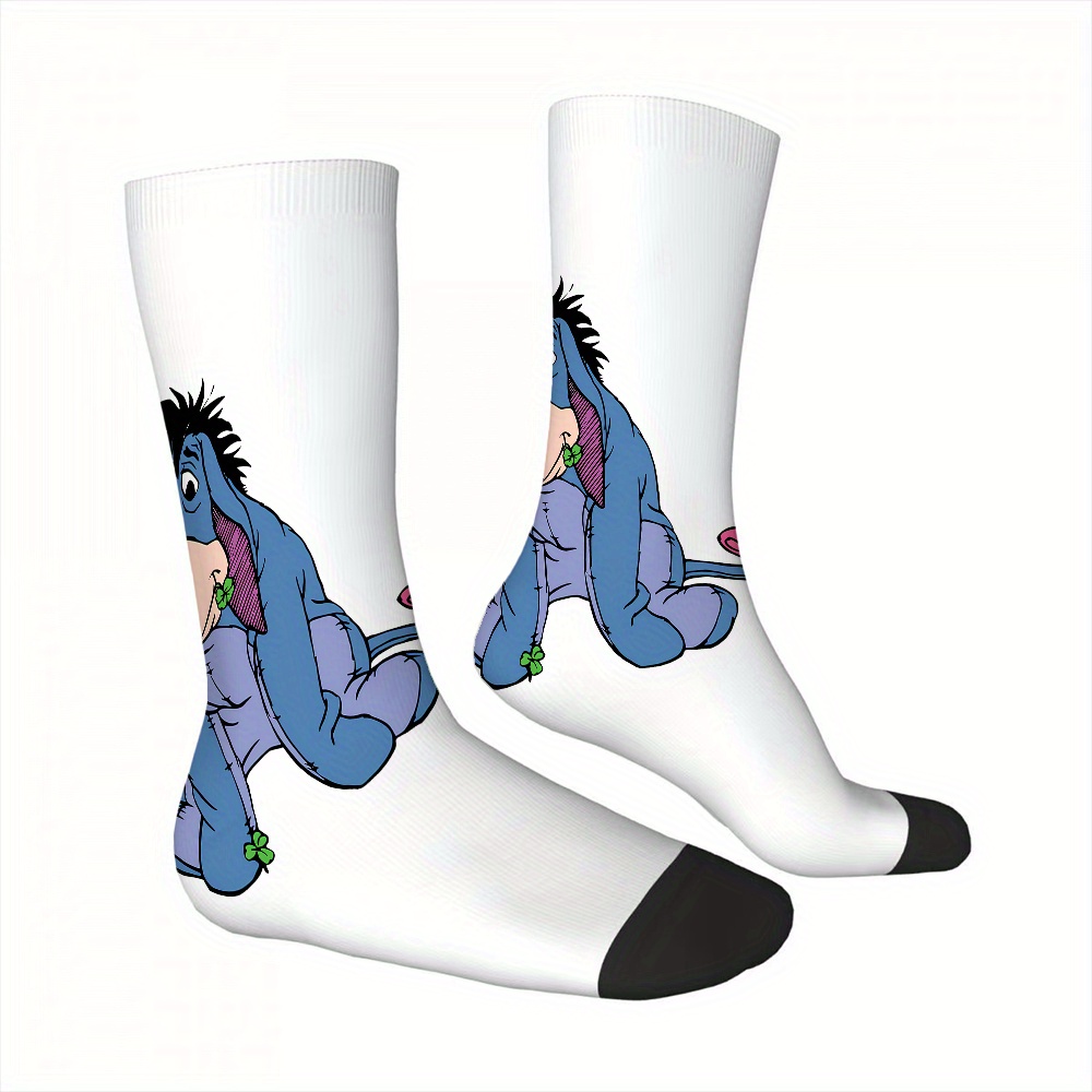 TEMU 1 Set Eyore Themed Women's Socks - Lightweight, Thick & Warm, White With Black Accents, Travel & Gym, Great Gift For , Day, Travel Socks | Character Socks | Socks, Novelty Socks