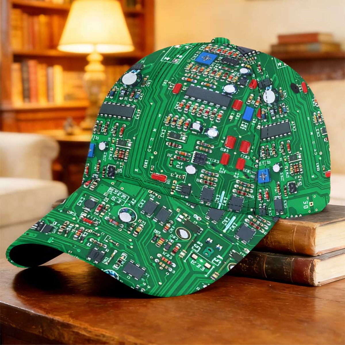 TEMU 1pc 2d Full Print Electronic Circuit Board Pattern Baseball Curved Brim Anniversary Gift Golf Fishing Trip Dancing Polyester Gift For Dad Street