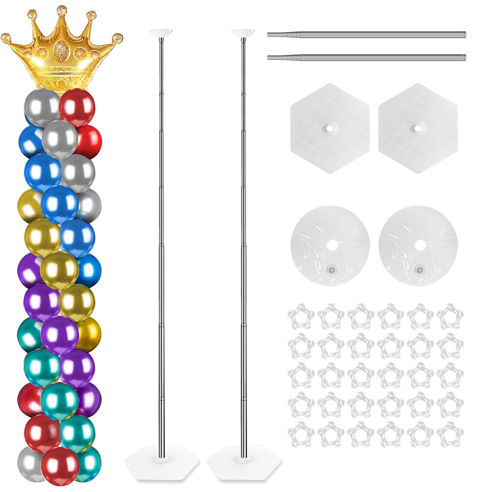 Image of 2 Pack Balloon Column Set Telescopic Adjustable Height 2m With 7 Holders Water Bag For Wedding Party Decoration