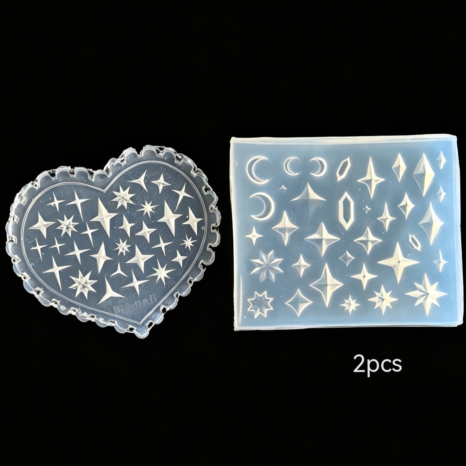 TEMU 2pcs Moules en silicone pour nail art sur le thème Étoile , Transparent 3D en relief Cœur et Carré, Gabarit de tampon à ongles, Moule de