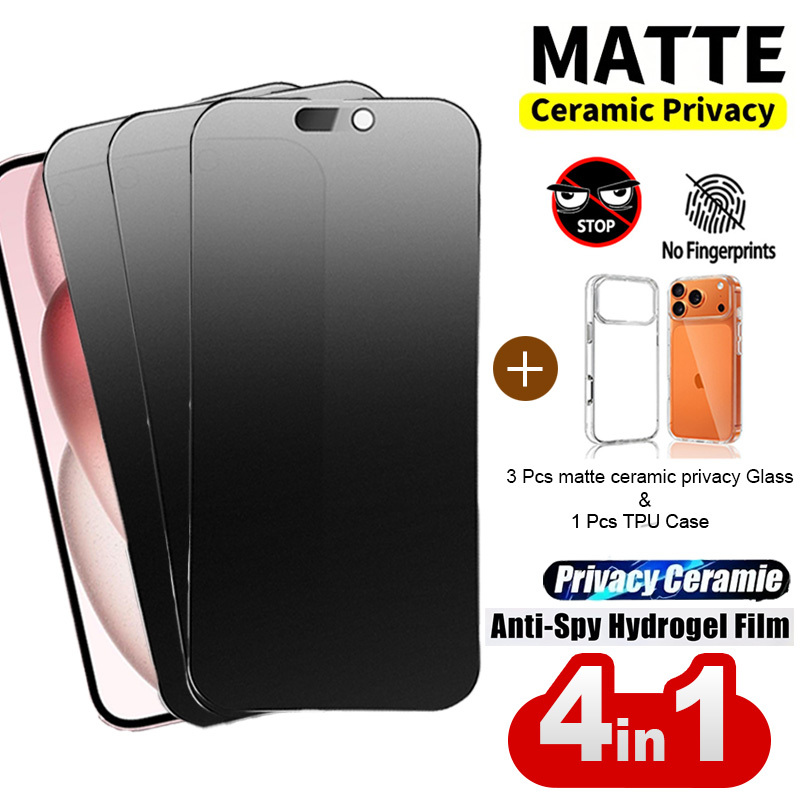 E-shop 4-in-1 [3 Stk. matte Keramikfolie Sichtschutz-Displayschutzfolien + Stk. TPU-Hülle], passend für iPhone 17 Pro Max, 17 Air, für iPhone 16 Pro