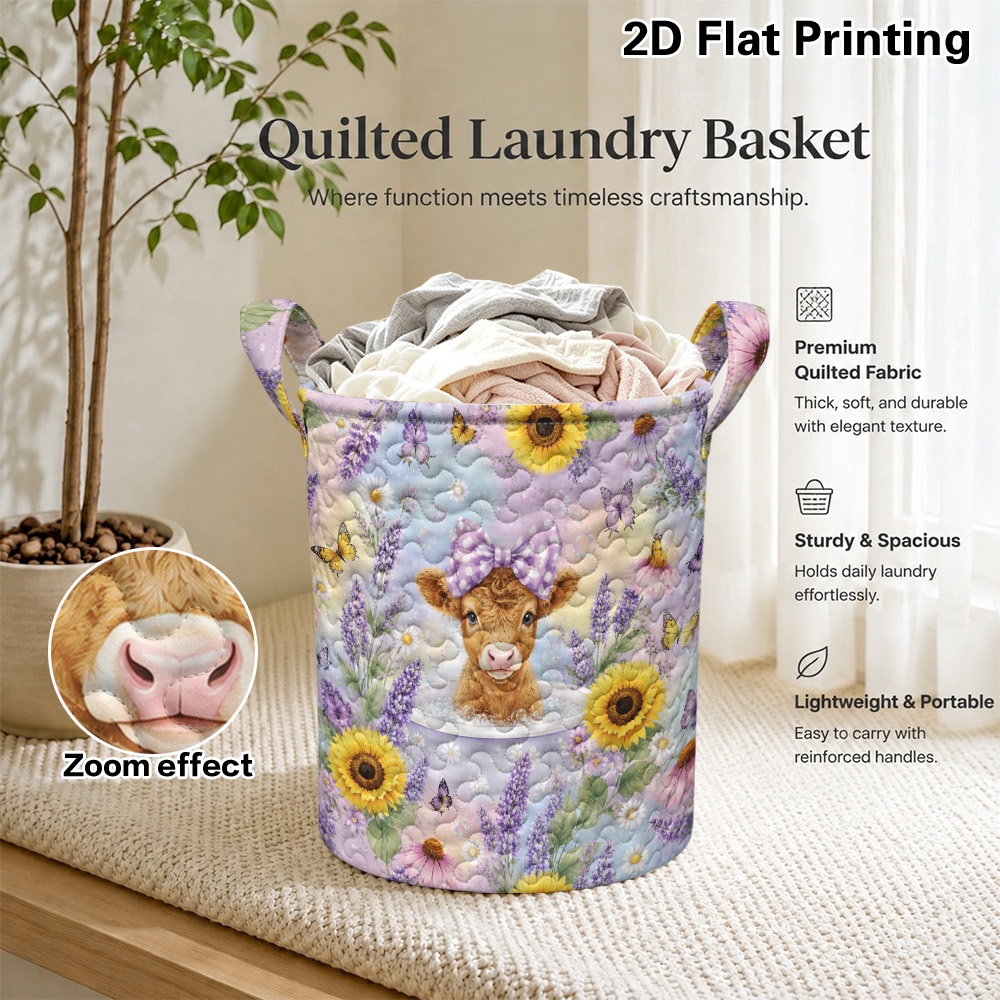 item picture 2d flat printing 1pc   with flowers round quilted laundry hamper with handles well   and reliable suitable for storing notebooks and office supplies greeting cards document folders laundry baskets