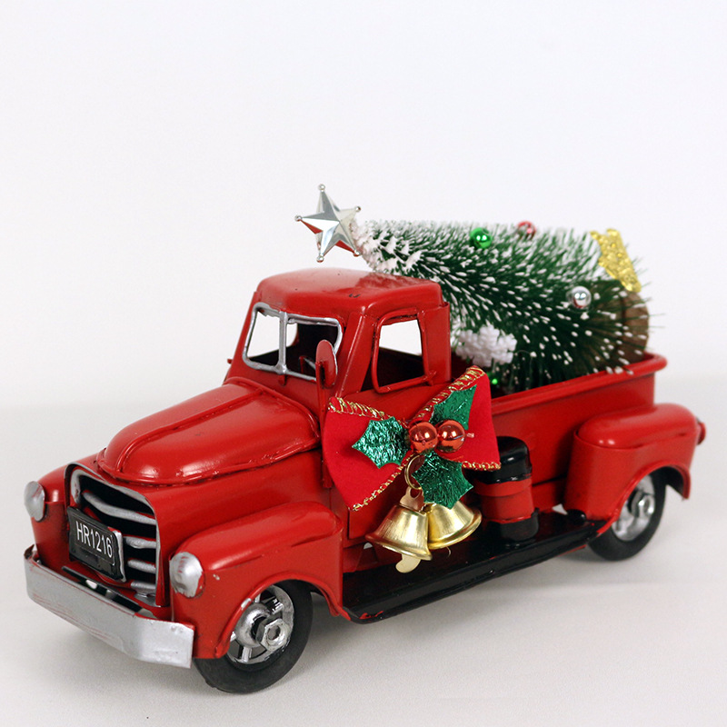 TEMU 1pc Wrought Iron Christmas Truck Decoration, With Bows And Bells Decoration.suitable For Desktop, Mantelpiece And Home Decoration, Country-style