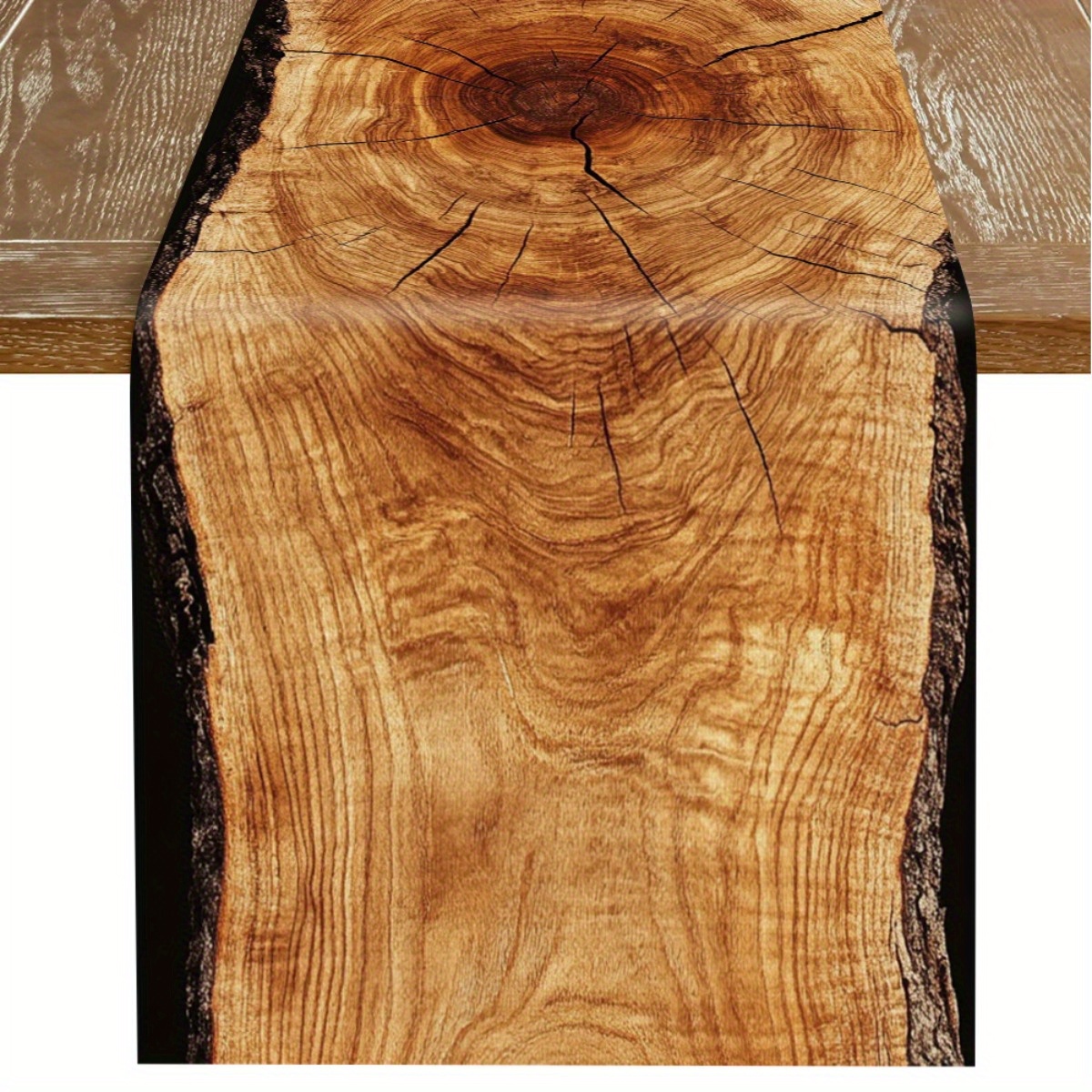 TEMU 1pc, Natural Ring Wood Grain Table Flag Fabric Tablecloth Table Track, Retro Style Home Decoration, Unique Texture Adds Touch, Durable And Easy