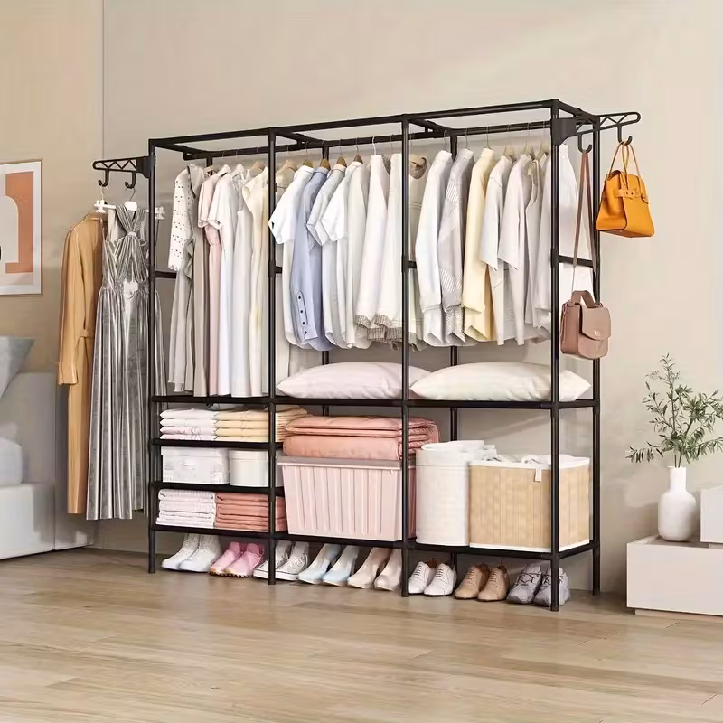 space saving heavy duty garment rack durable iron material freestanding clothes rack for clothes accessories bedding and shoes details 1