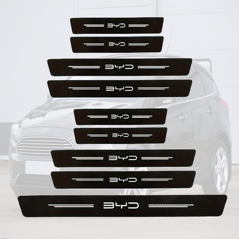 TEMU Byd Carbon Fiber Door Sill Protector Sticker - Black With White Trim, Durable Interior And Exterior, Enhancing Style And Protection