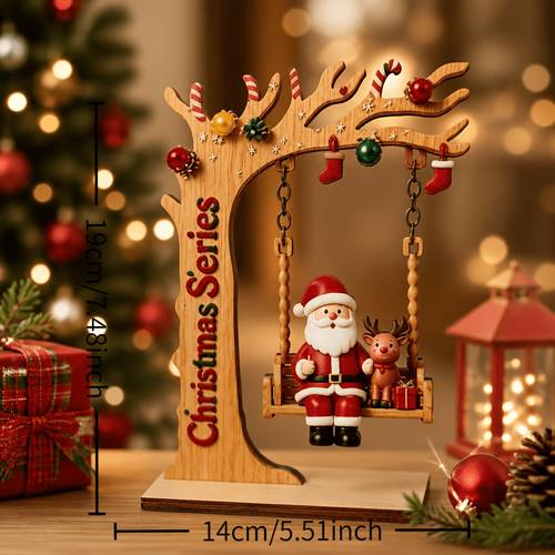 adorno de columpio noel de madera 2d - 2d para decoraciones de navidad y halloween, / decoración de sobremesa noel oscilante, artesanía de madera para el hogar, fiestas, repisa de chimenea, estante - para navidad, 2d