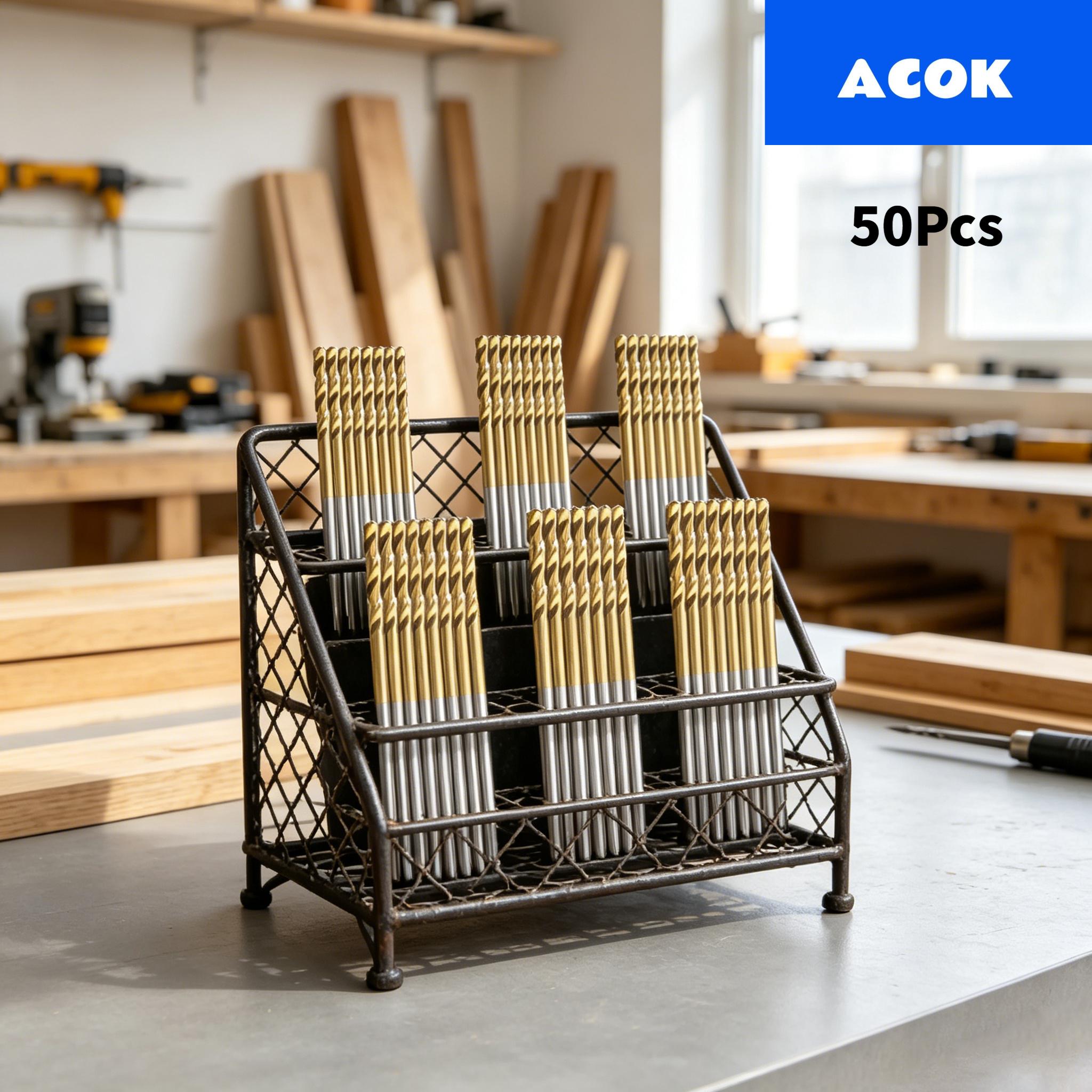 TEMU 50pcs Titanium Alloy Carbon Steel Steel Drill Bit Set, High Hardness, Wear-resistant And Anti-chipping, Used For Drilling Wood, Steel And