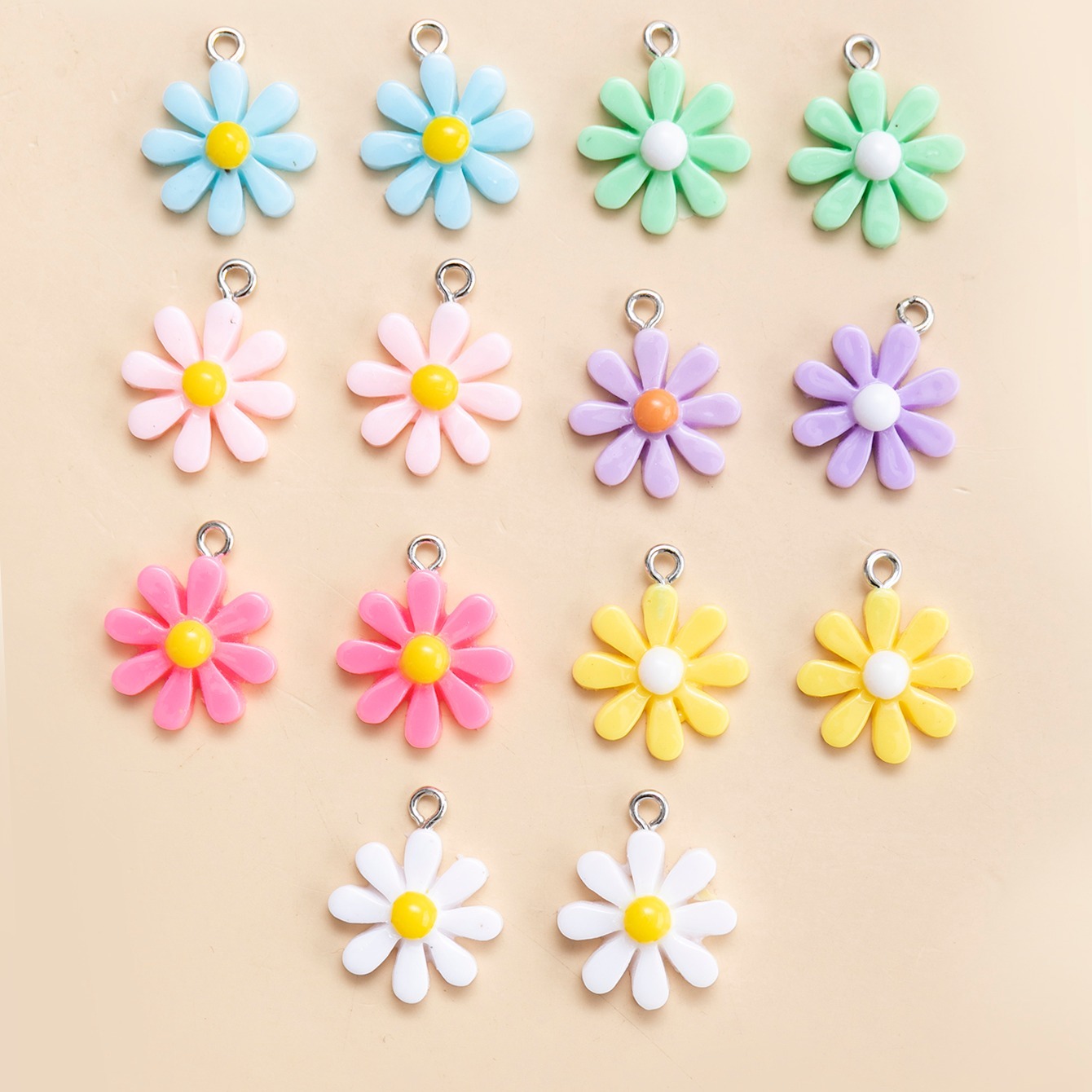 TEMU 14 piezas de colgantes de flores de y margarita hechos a - 20x16 mm, dijes para manualidades DIY para hacer aretes, collares, suministros,