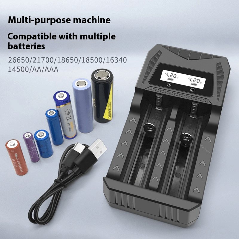 Caricabatterie USB UC10 Per Batterie Litio 18650 21700 26650 E AA/AAA – Con Funzione Power Bank