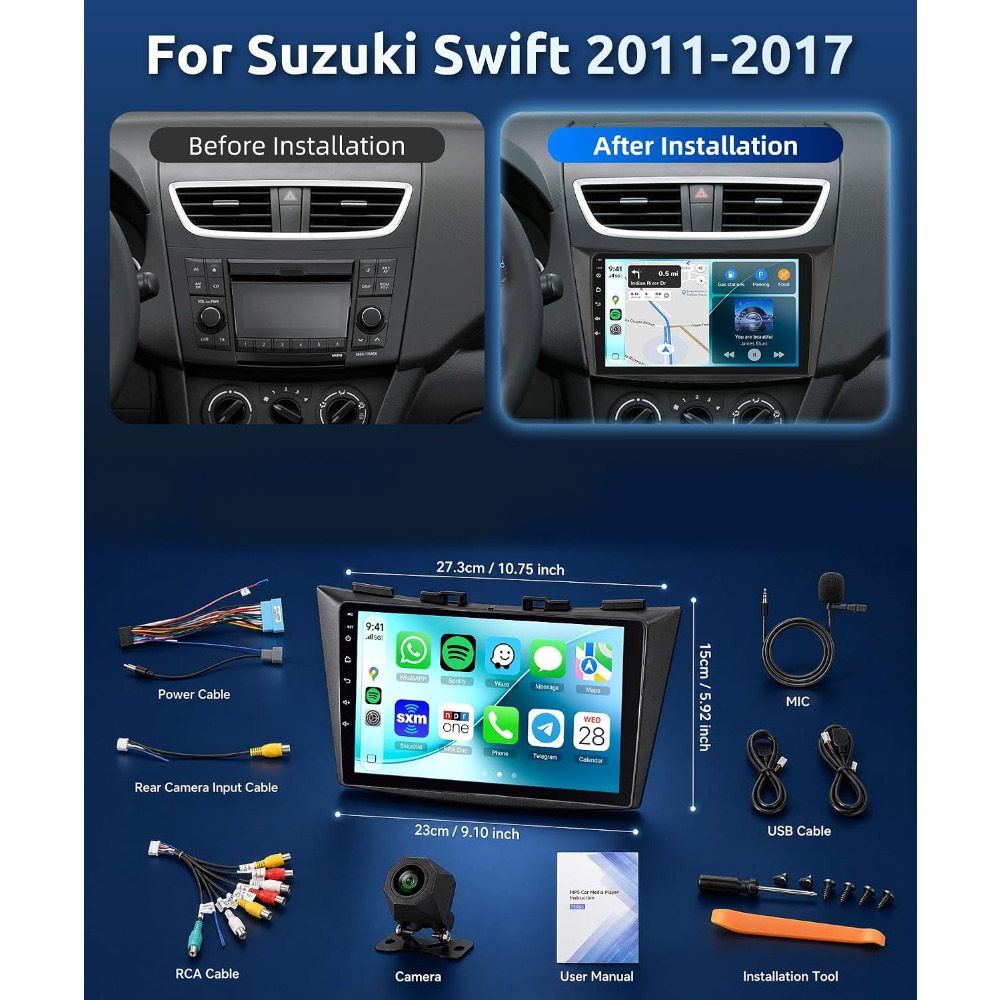 Car Radio With Screen For 2012-2017 For Swift 2011-2017, 9 Inch Incell Screen, Fm/rds/reversing Camera