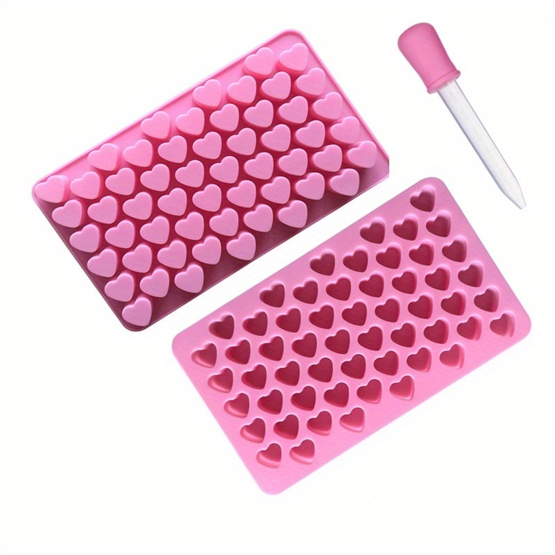 Image of 2pcs, 55-grid Heart-shaped Cake Mold + 1 Dropper, Food-grade Silicone Chocolate Mold, Baking Tools