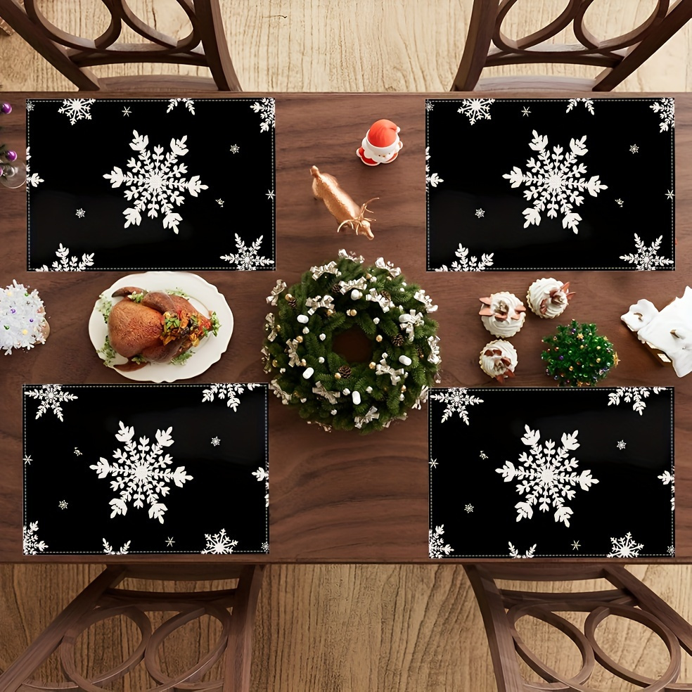 

4pcs Set Of 4 Linen Table , 12x18in, Christmas , Table , Washable, , Christmas And Restaurant Decoration Supplies - Add And !