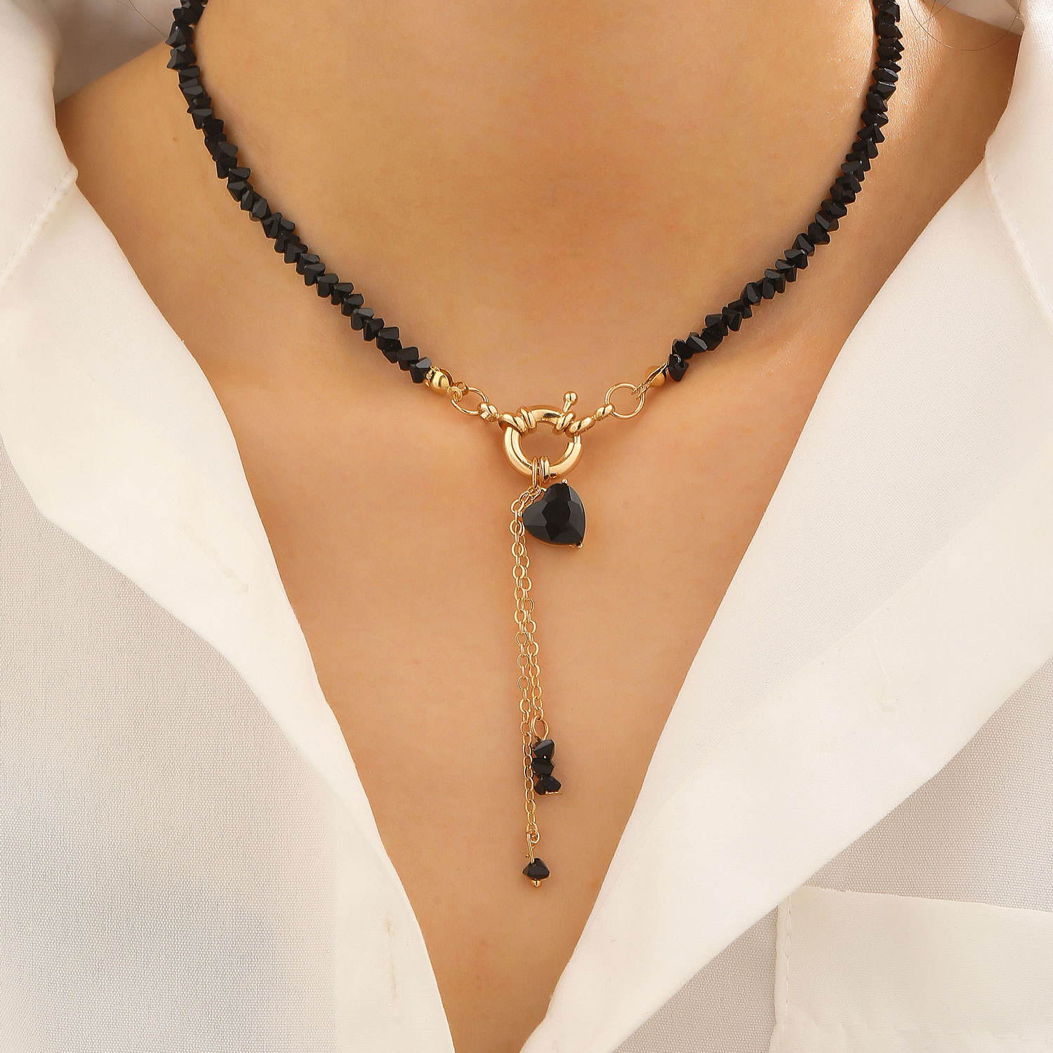 item picture 1pc   high end inlaid synthetic zirconia heart shaped y shaped pendant necklace womens beaded tassel necklace womens   clavicle chain exquisite   daily versatile gift