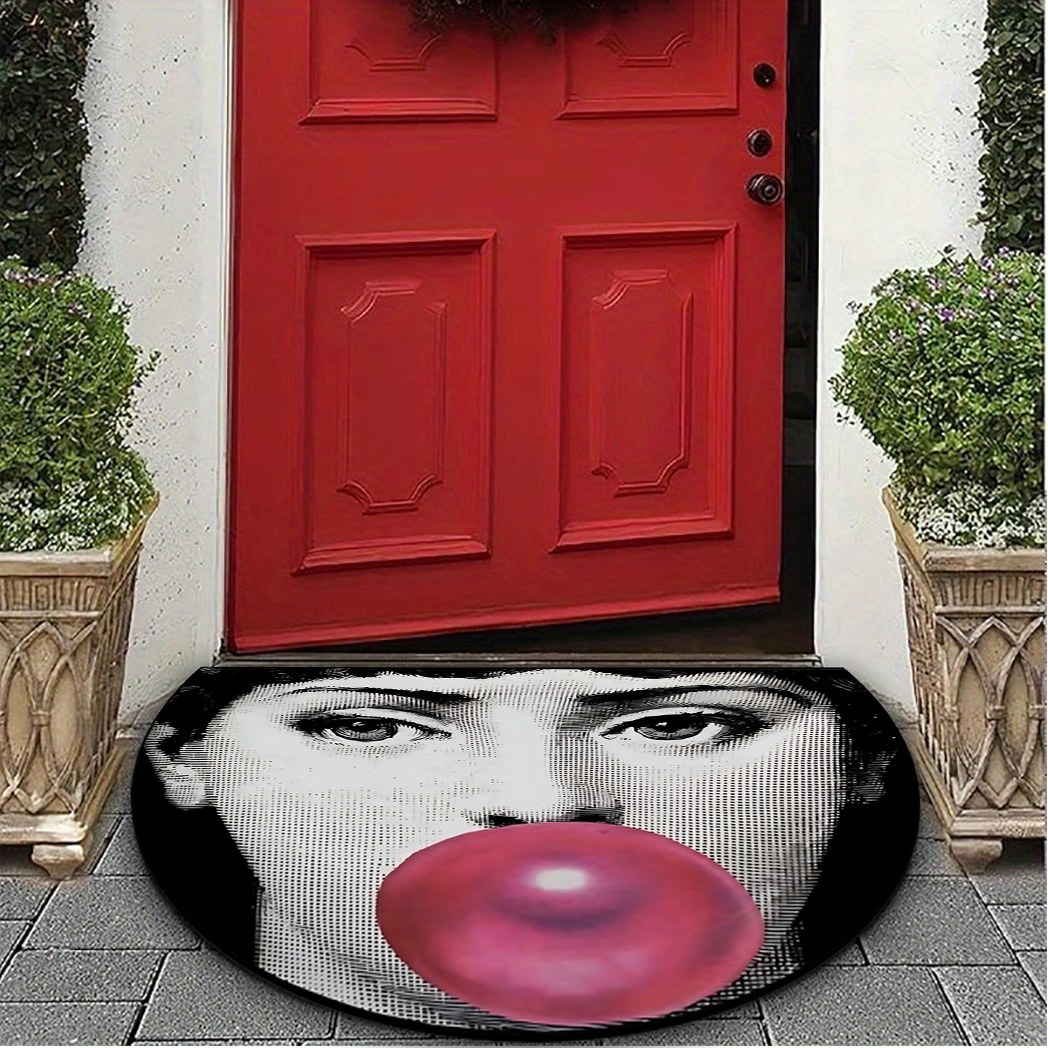 

1pc Vintage Pattern Semi- Shape Welcome Doormat, Non-slip Door Mat, Used For Porch, Indoor, Outdoor, Garden, , Bars, Christmas Party Decoration, Home Decoration