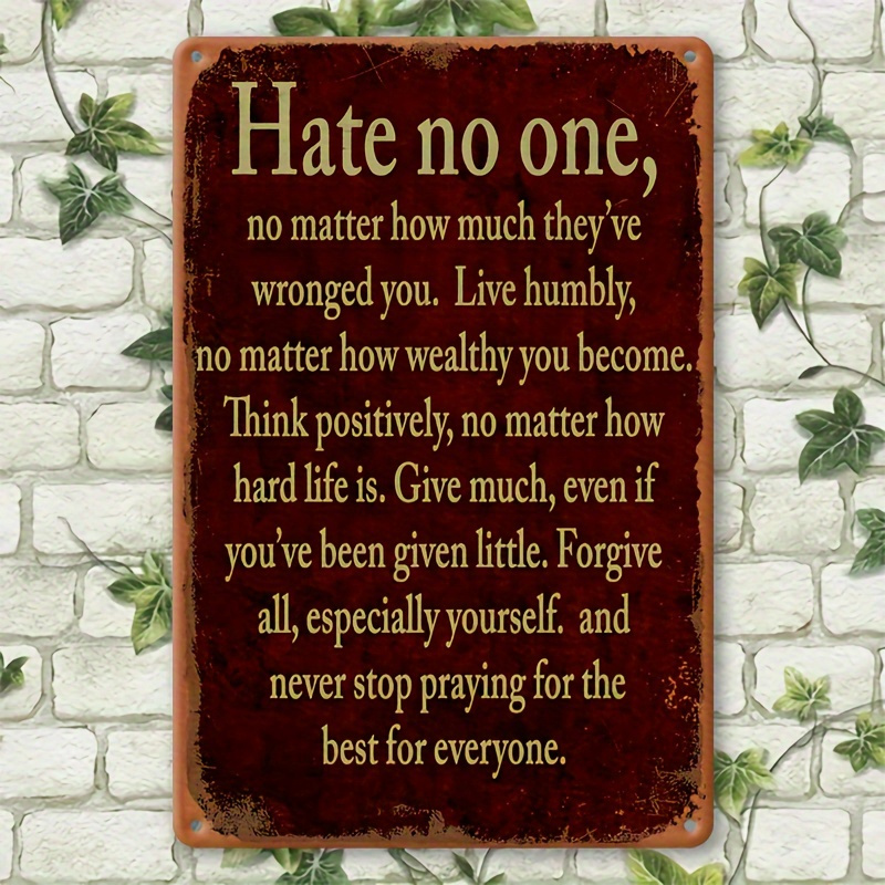 【2D Flat】 [2D Flat] Inspirational Vintage Wooden Sign - "Don'T Hate Anyone" Motivational Quote Plaque, Suitable for Outdoor Walls Or Doors, Durable Wooden Decor with Pre-Drilled Holes, No Power Or Feathers Required, Ideal for Porch, Garage, Cafe
