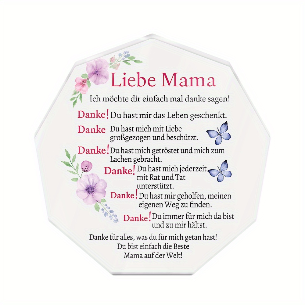 E-shop 2D Flat - [2D Flat] 1 Stück 2D Flat Putuo Deko, ein deutsches nichtagonales Acrylschild für Tischdekoration, mit der Aufschrift "Liebe Mama". Es
