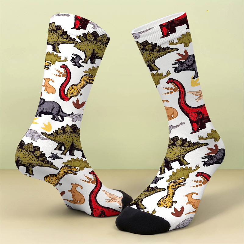 TEMU A Pair Of Printed Socks Prehistoric Adventure Socks - Dino-mite Fun For !soft Comfortable Breathable Cute And Crazy Gift