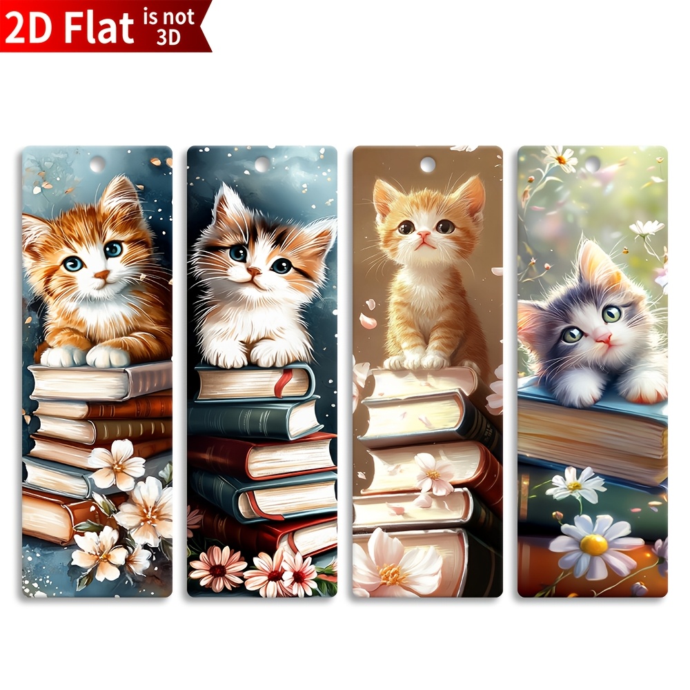 TEMU 4pcs 2d Flat Acrylic Watercolor Bookmarks, , Perfect Reading Accessory, And Thoughtful Gift For Book Lovers, Suitable For Christmas, Birthdays,