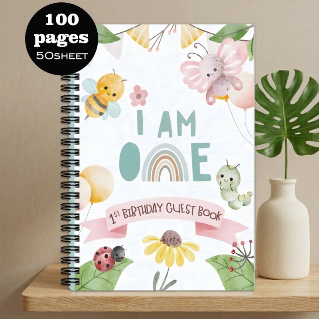 TEMU 1pc First Birthday Guestbook, Signature Album, Commemorative Photo Album, Ideal Gift For , Suitable For Various Celebrations, With Cute Insects