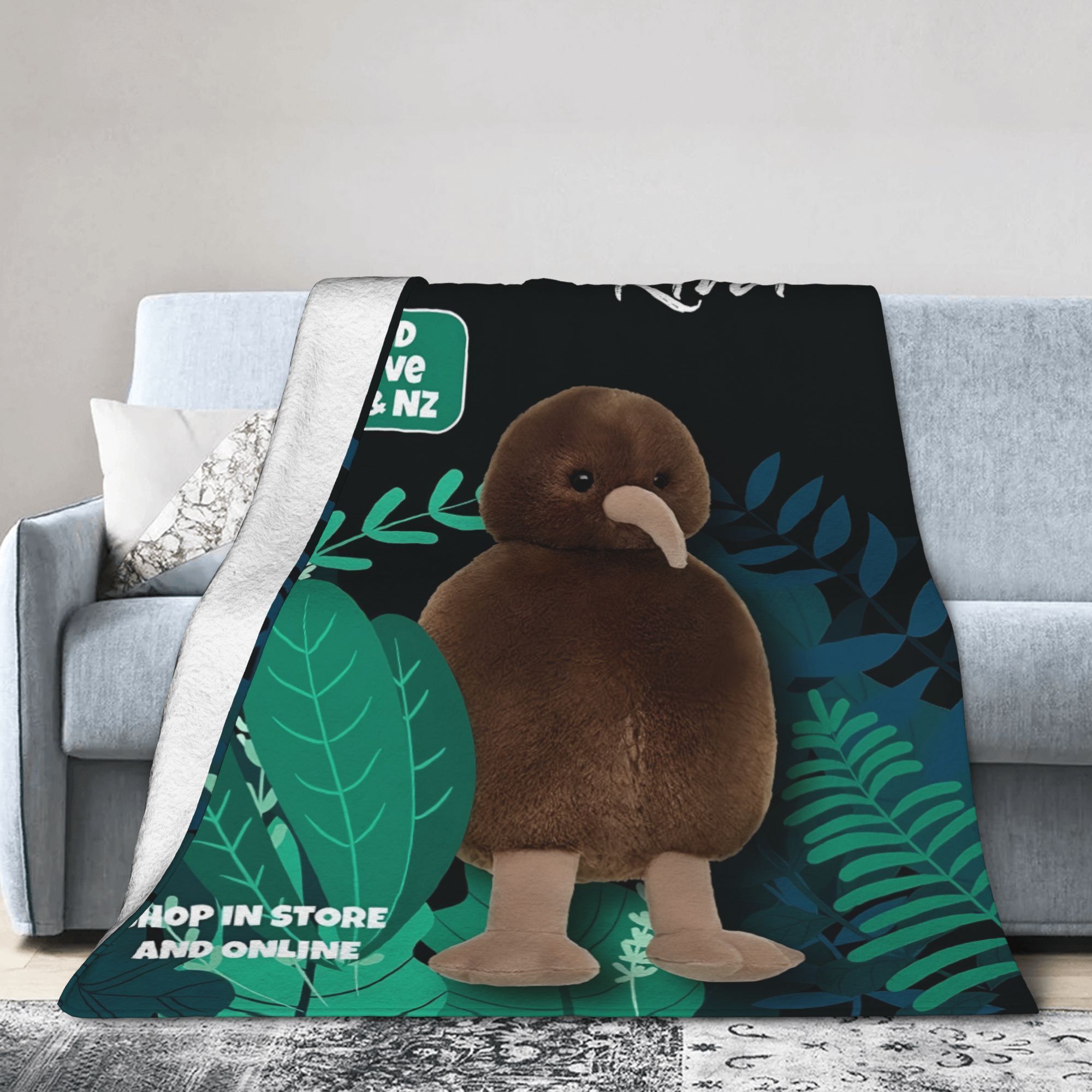 TEMU Kiwi Brothers-inspired Soft Flannel Blanket - Cute Kiwi Bird & Foliage Cartoon Pattern, Warmth, Durable Fabric, Mixed Colors - Living Room,