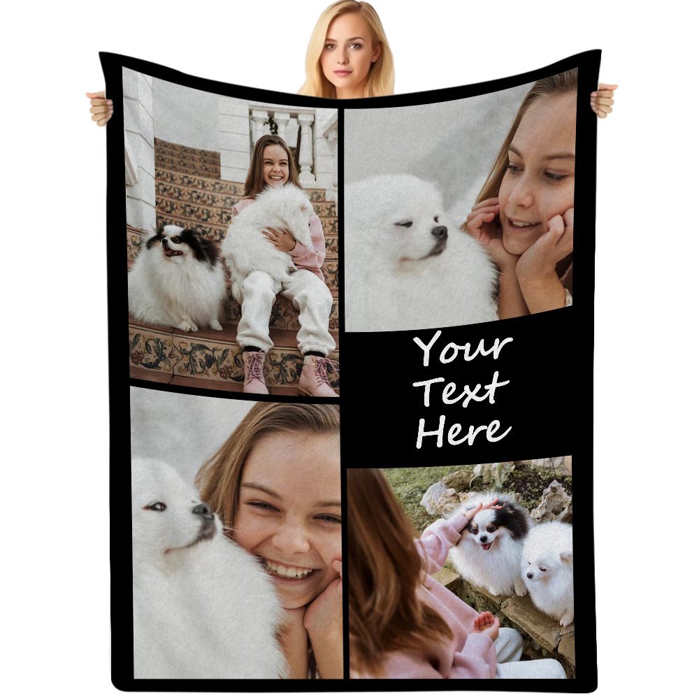 

[familythemed Decor] Customizable 4-photo Fleece Throw Blanket - Soft, Cozy Personalized Blanket With Your Own Pictures, Bedding, Sofa, Travel - Ideal Gift For Family, Pets, Friends, Custom Blanket