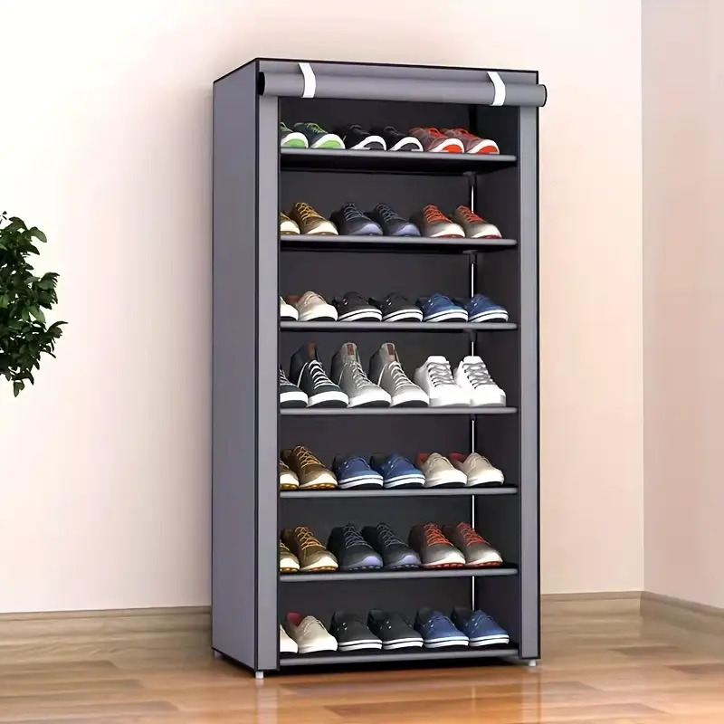 Simple Multi-layer Shoe Rack 7 Slots Household Shoe Cabinet Storage Dustproof Entrance Shoe Rack Space-saving Suitable for Entrance, Bedroom, Dormitory