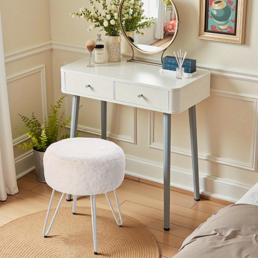 white plush vanity stool metal legs dressing table stool Temu