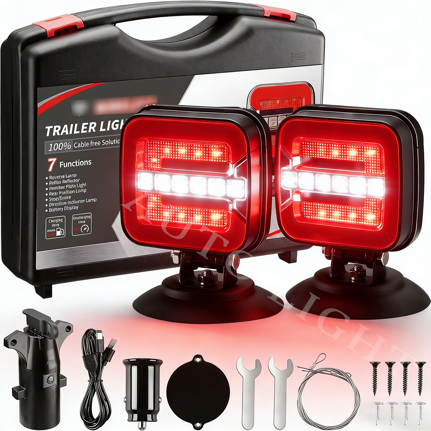 TEMU Trailer Lights Magnetic - Adjustable Magnetic Tow Light With 2 Mounting Option Towing Tail Light Kit Reverse Light For Trucks, Boat, Rv, Vehicle