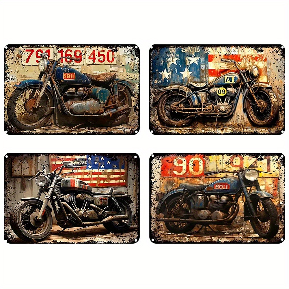 TEMU 2d Flat, 4pcs Vintage Moto Metal Sign 2d Metal Wall Art Poster Home Decor 11.81x15.75inch, Wall Art, Wall Decoration, Room Decor, Home