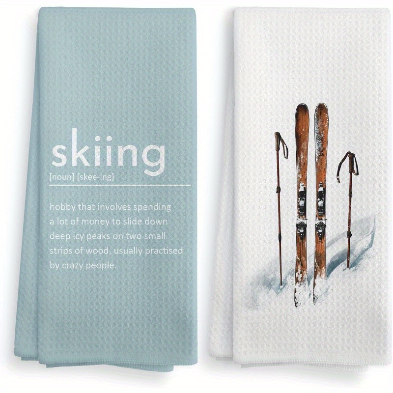 TEMU Of 2 Kitchen Towels And Dishcloths Measuring 18 By 26 Inches, Perfect For Winter Skiing Enthusiasts. Ideal As Gifts For , Christmas Decorations,